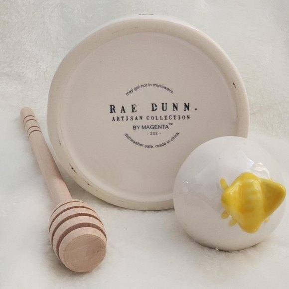 Rae Dunn Ceramic Honey Pot & Dripper -  "Bumble" - Picture 4 of 5
